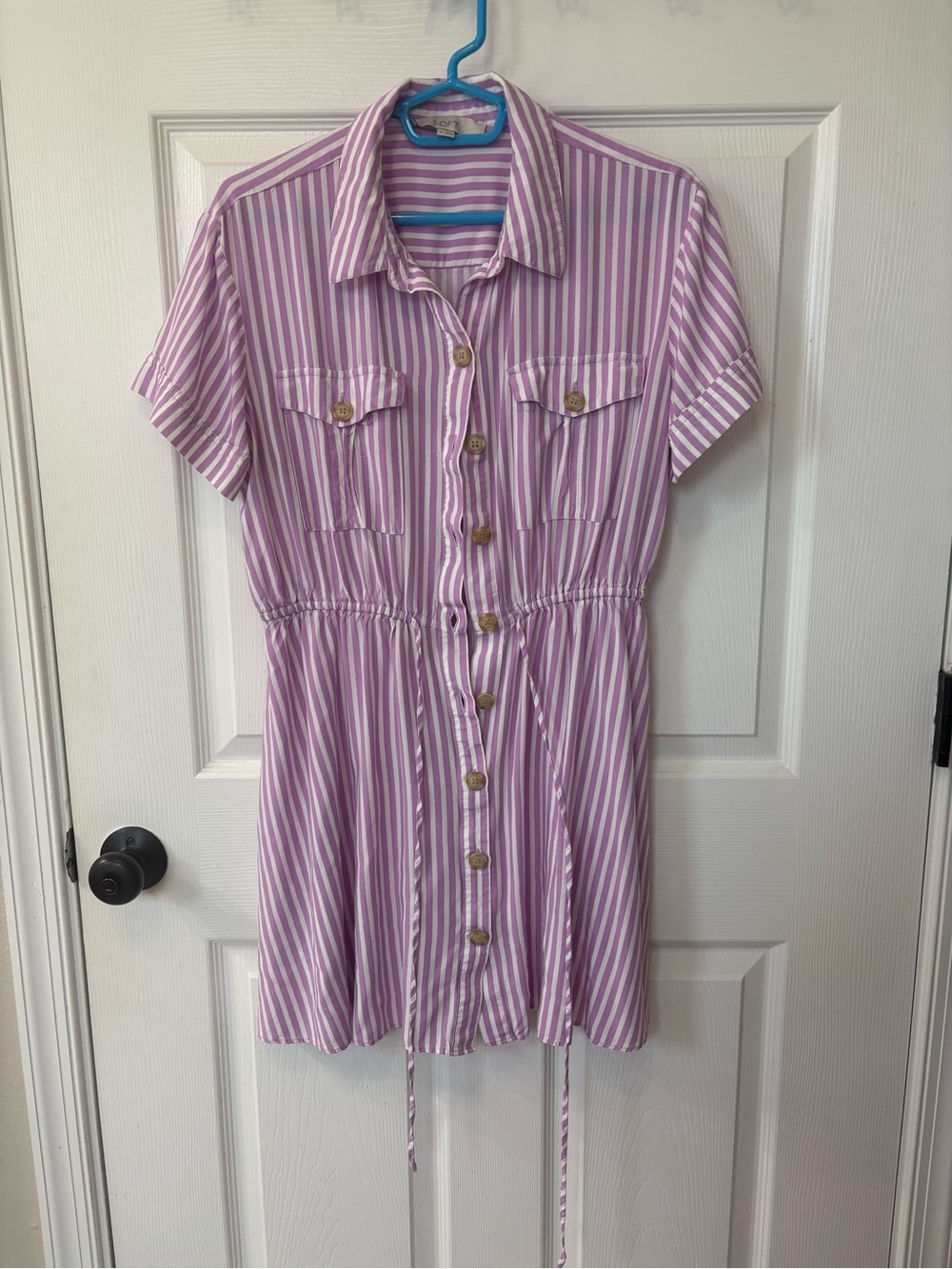 LOFT Lavender and White Striped Mini Shirt Dress